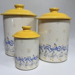 Set 3 Vintage 80s Geese Goose Canisters Granny Core Kitchen Blue Yellow Japan